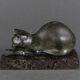 Art deco cat in regule by m. font green patina 1930 marble base