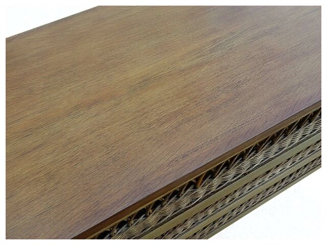 Vintage rattan chest of drawers 1950 1960 golden oak compass feet