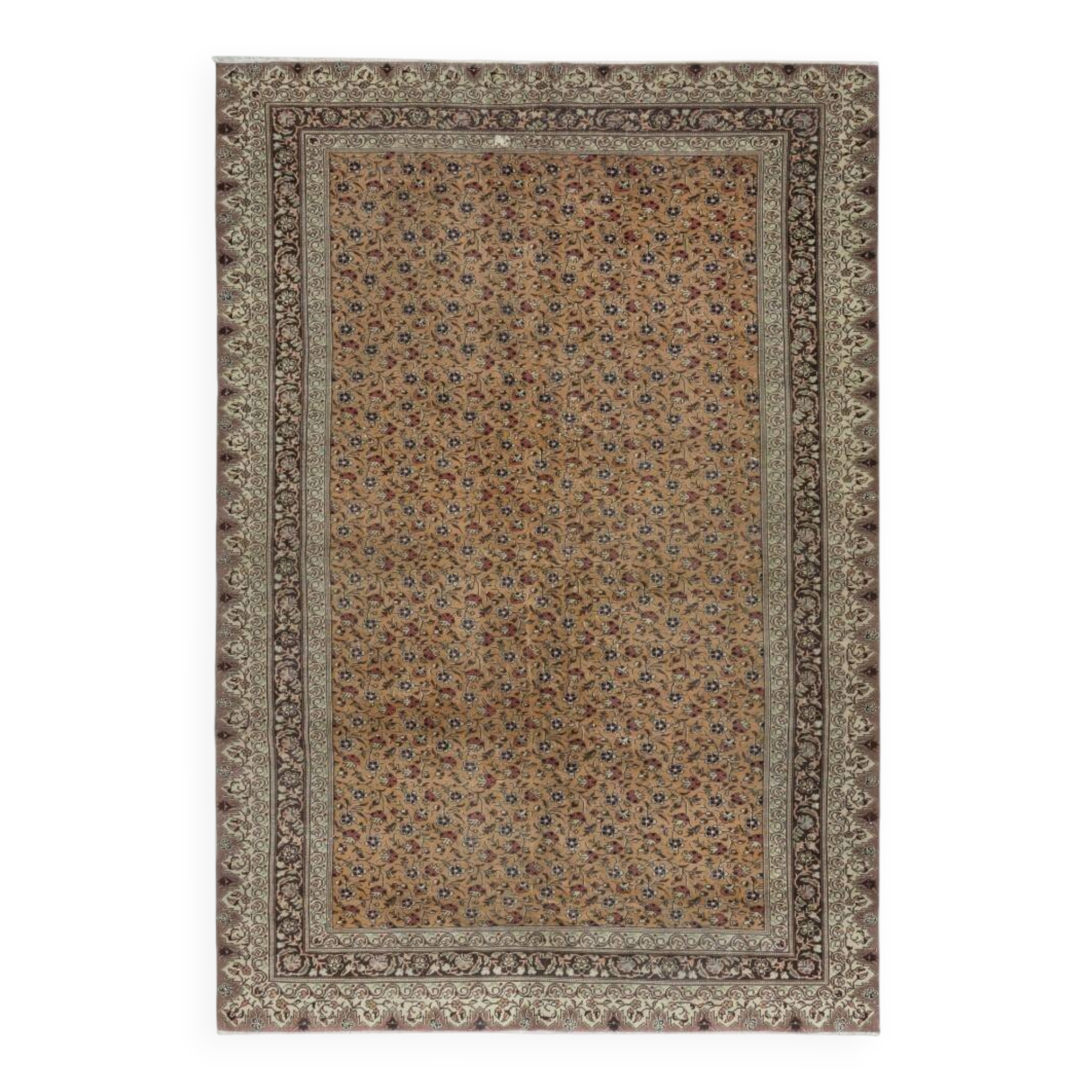 Vintage Handmade Turkish Area Rug with Floral Design