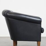 Black Cowhide Leather English-Style Club Chair