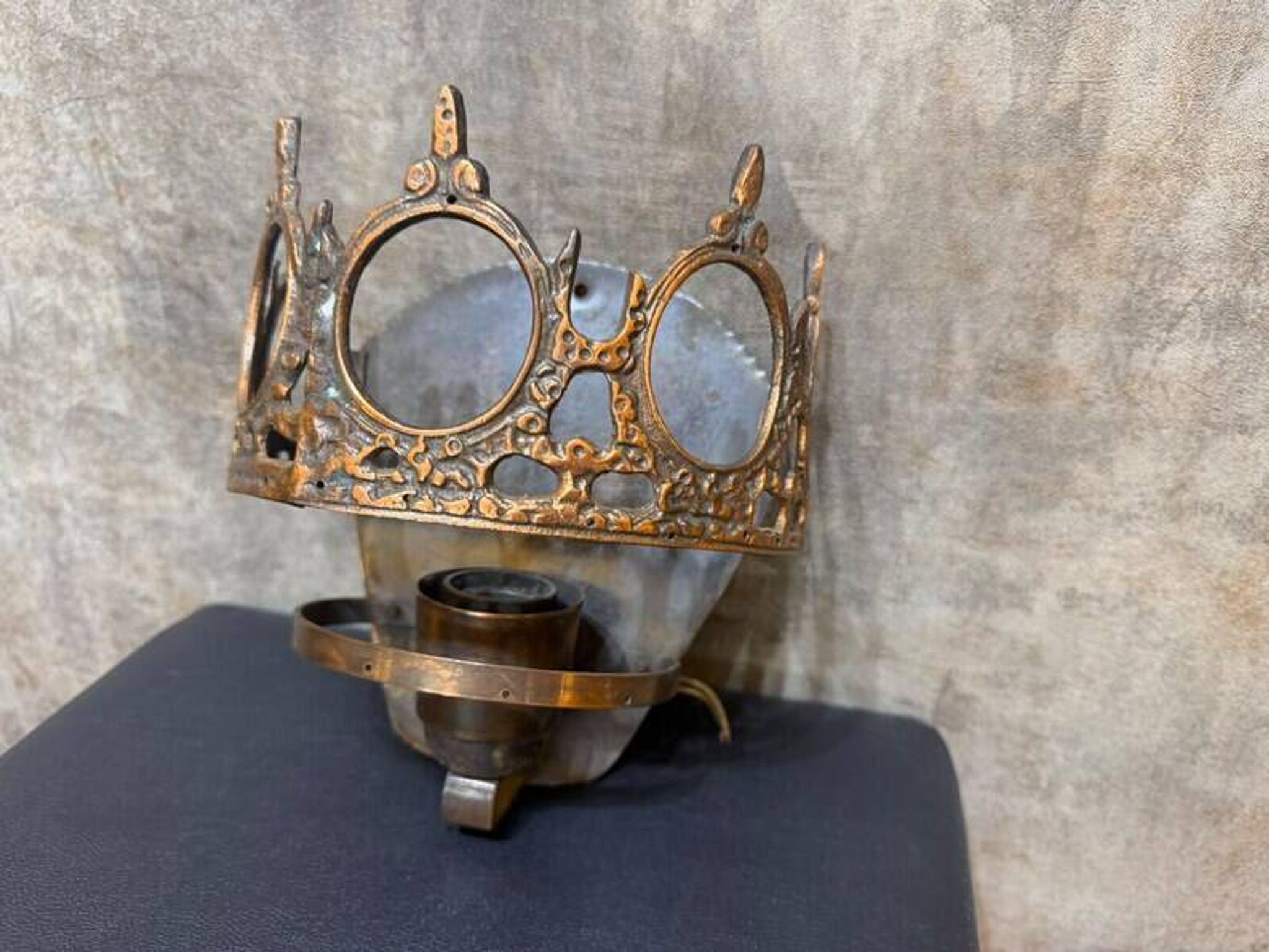 1970s Gothic Revival Crown Wall Sconce, Ornate Vintage Metal Lighting