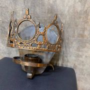 1970s Gothic Revival Crown Wall Sconce, Ornate Vintage Metal Lighting