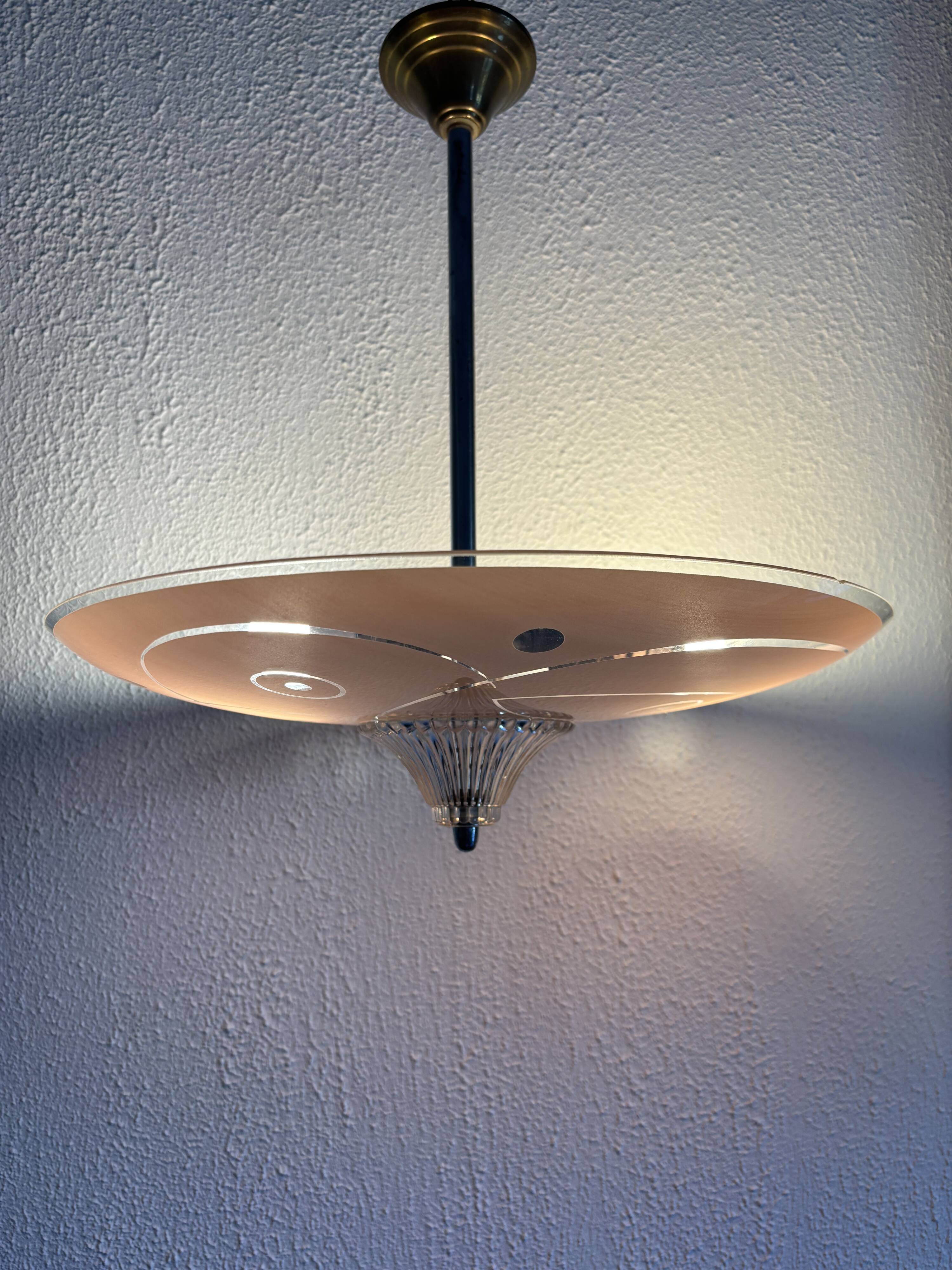 Vintage 1950s pink glass dome ceiling light - 39 x 40 cm