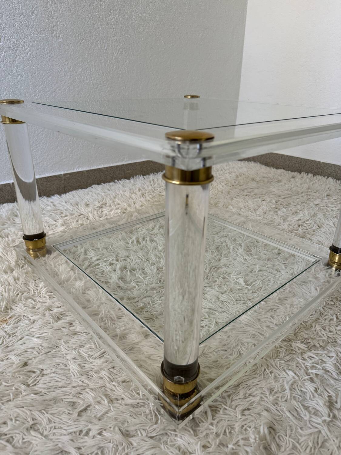 70s brass plexi coffee table
