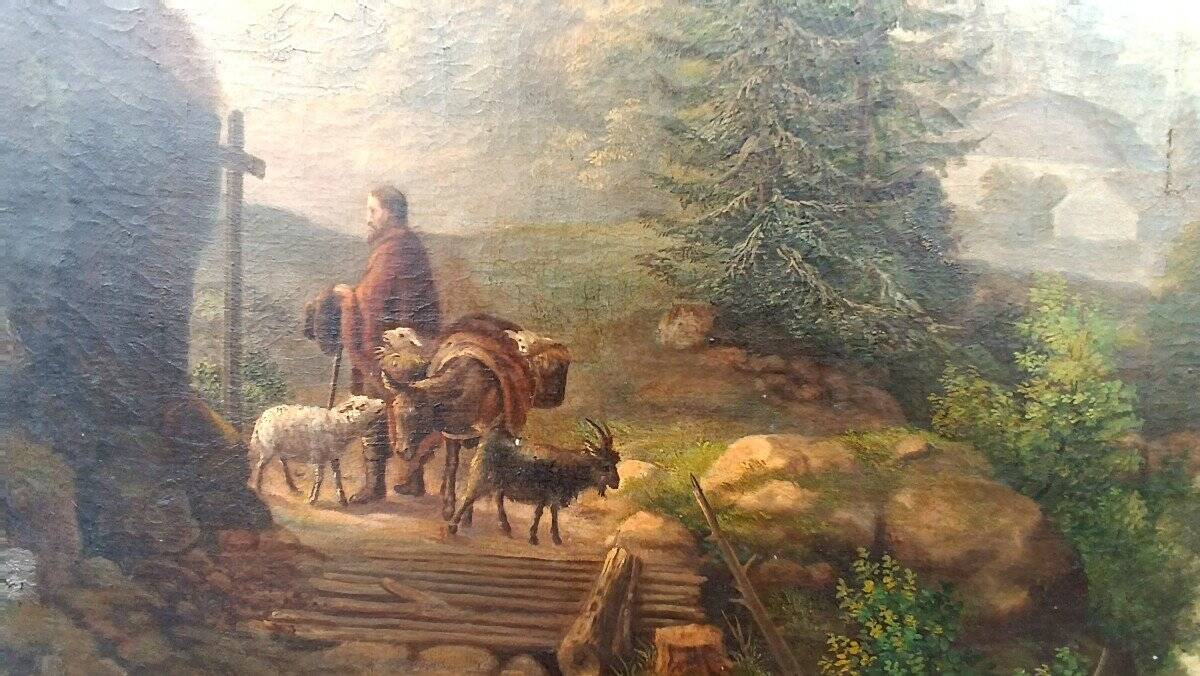 Large Antique Castle Landscape Painting, Oil On Canvas Signed Kraft 1850