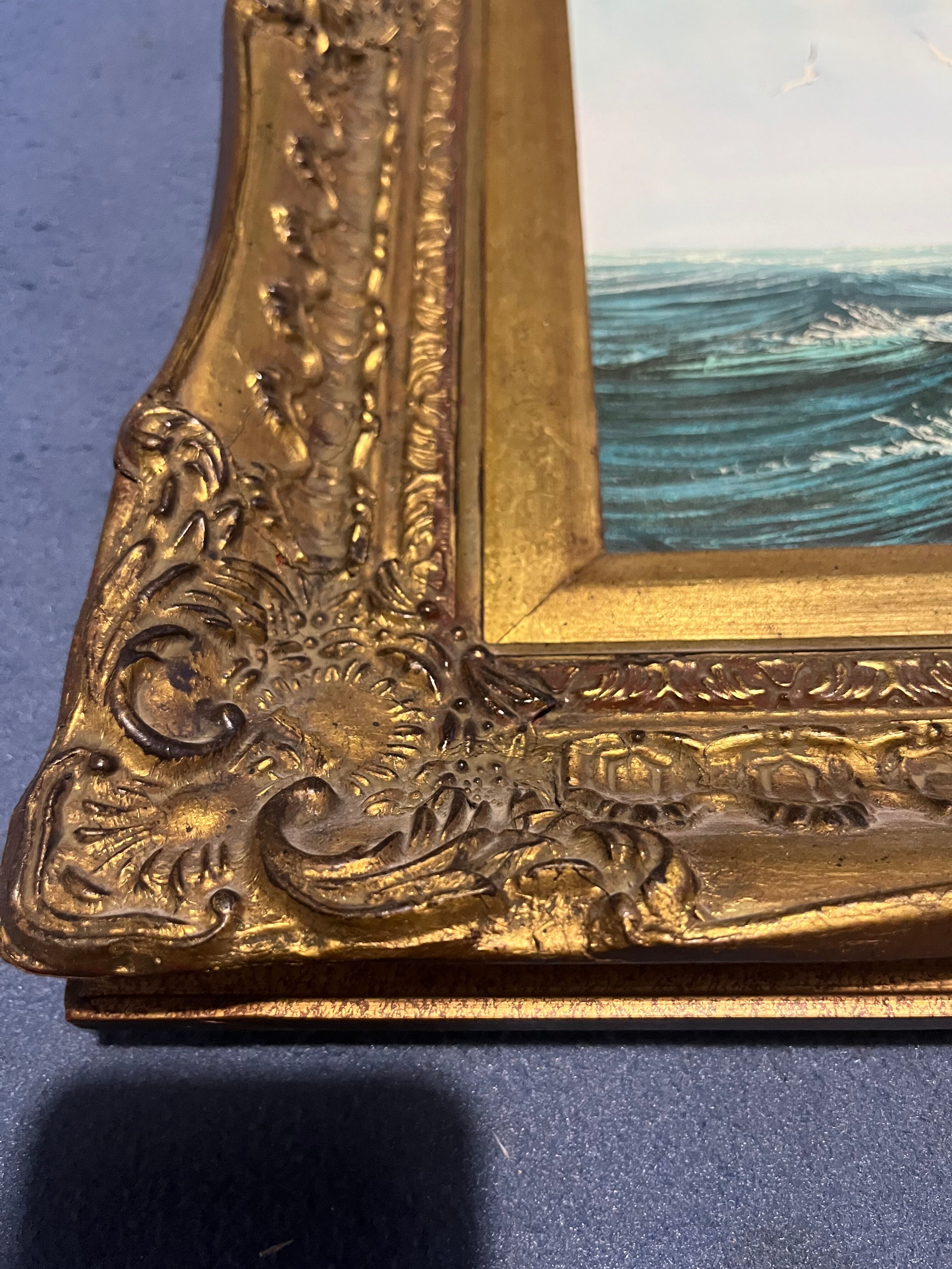 Maritime tableau 3 masts gold frame, sculpted
