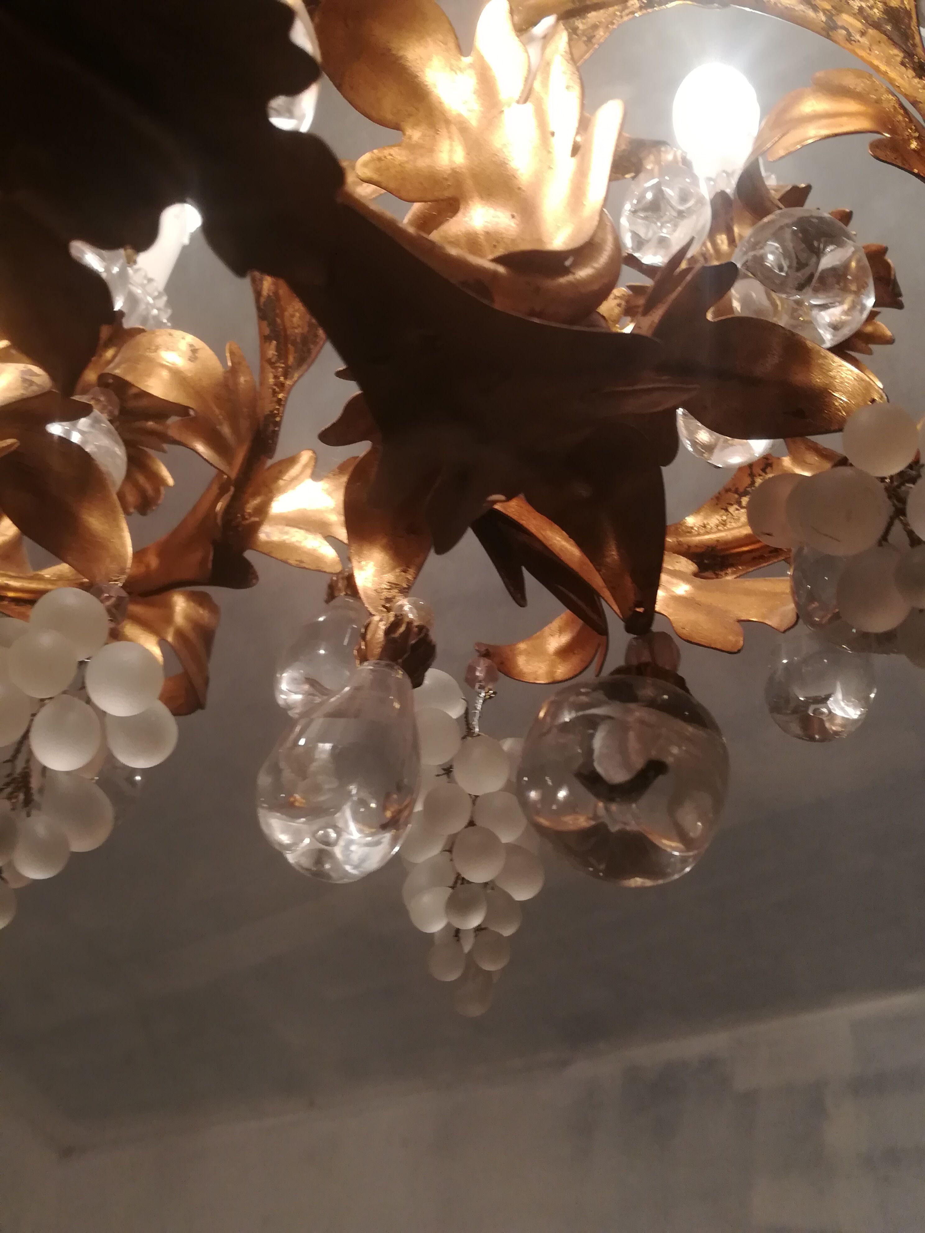 Murano fruit chandelier in crystal and gold metal
