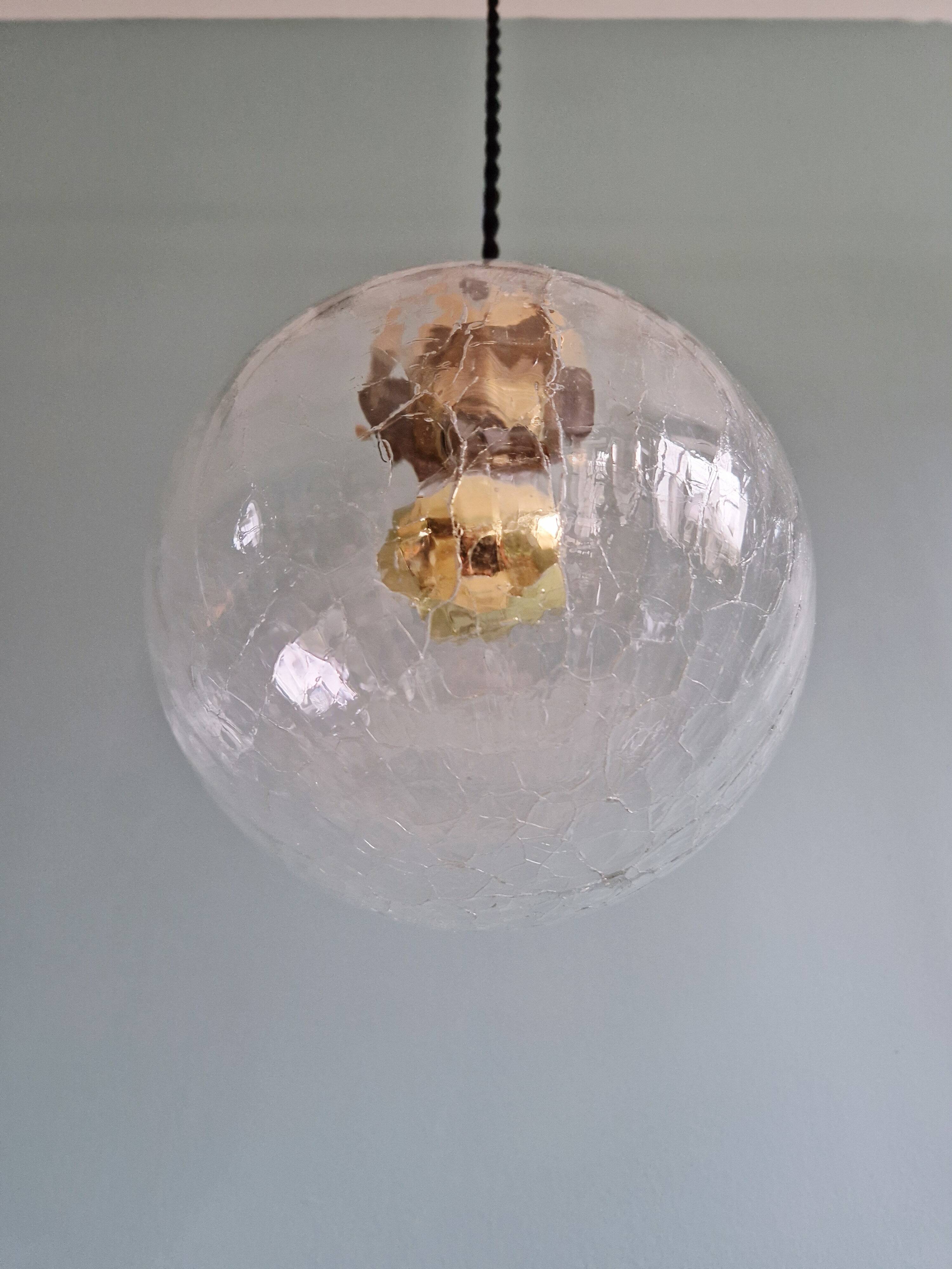 Vintage transparent cracked glass pendant, 1970s.