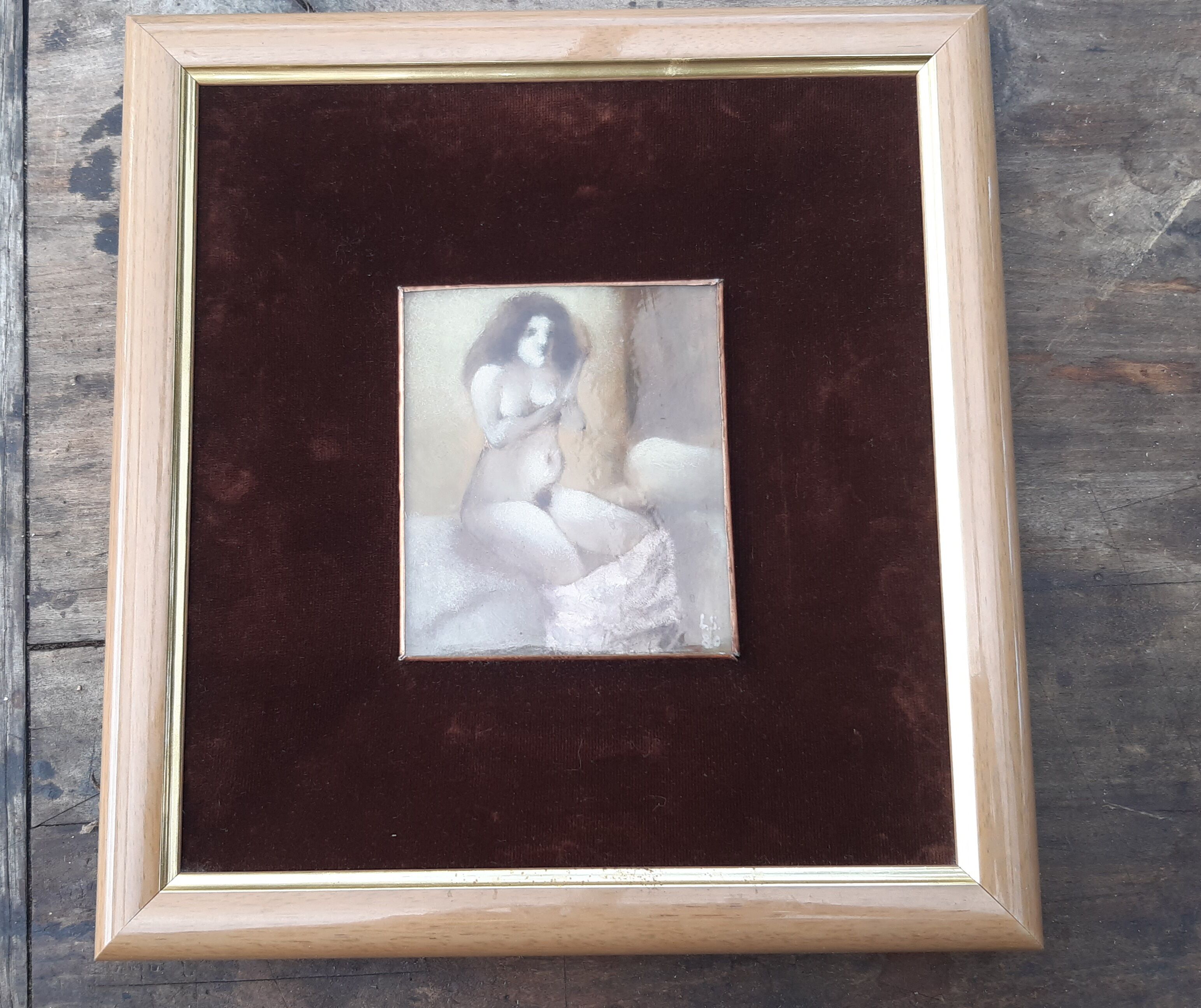 Female nude painting, Painting on copper.