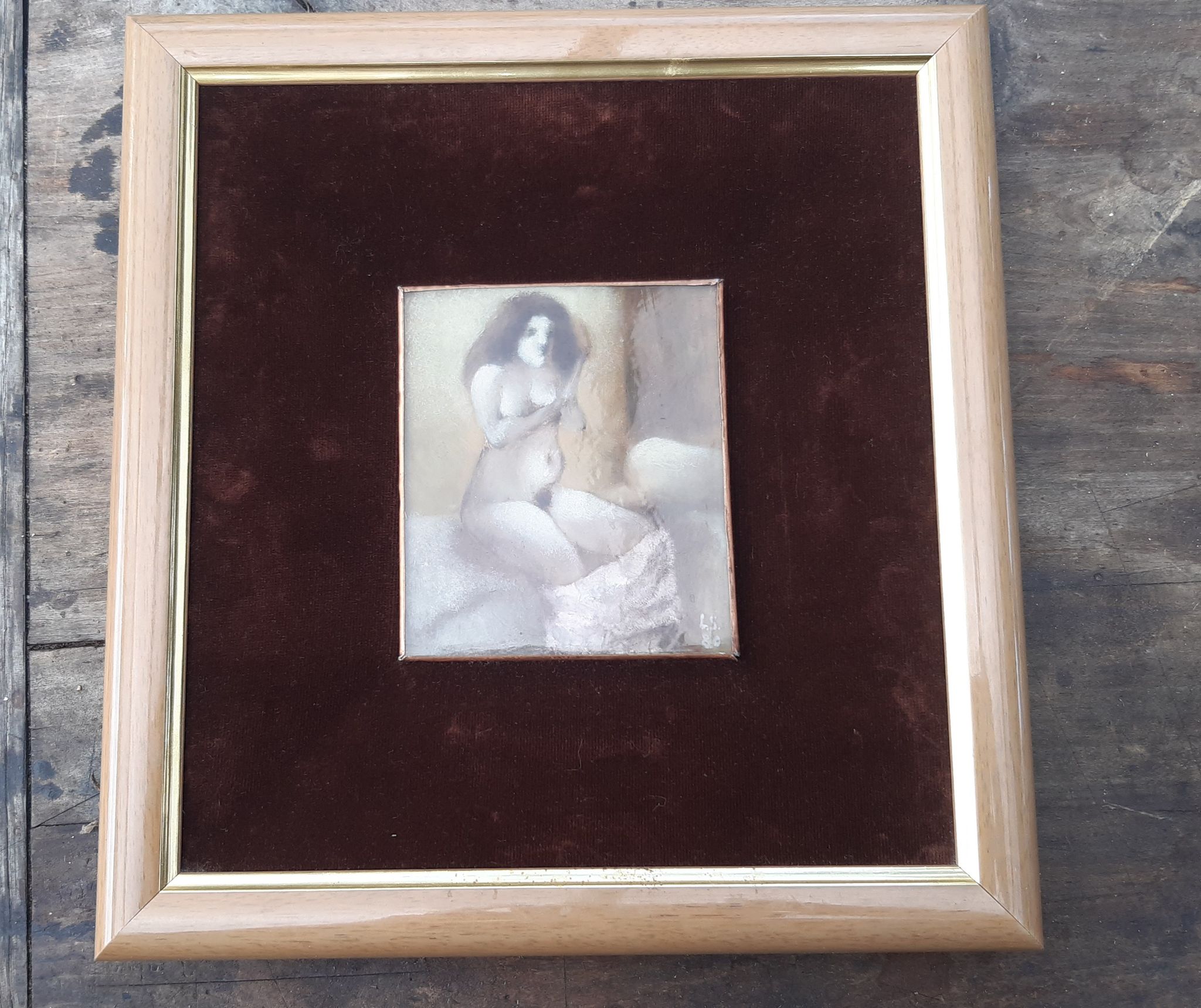 Female nude painting, Painting on copper.
