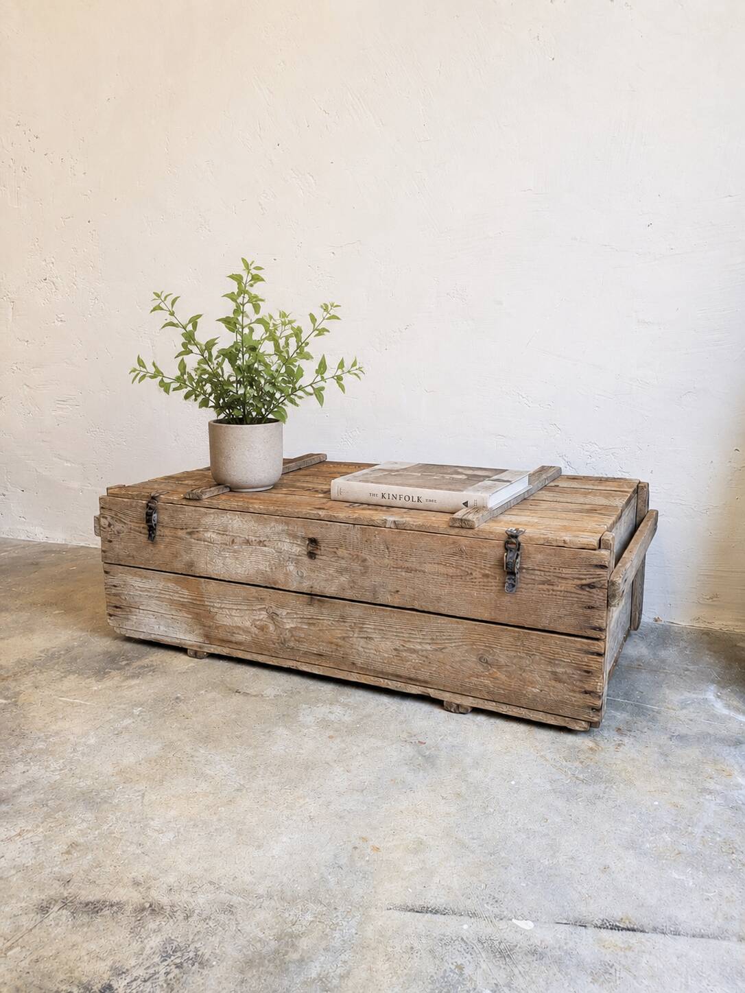 Antique patinated wooden chest – coffee table