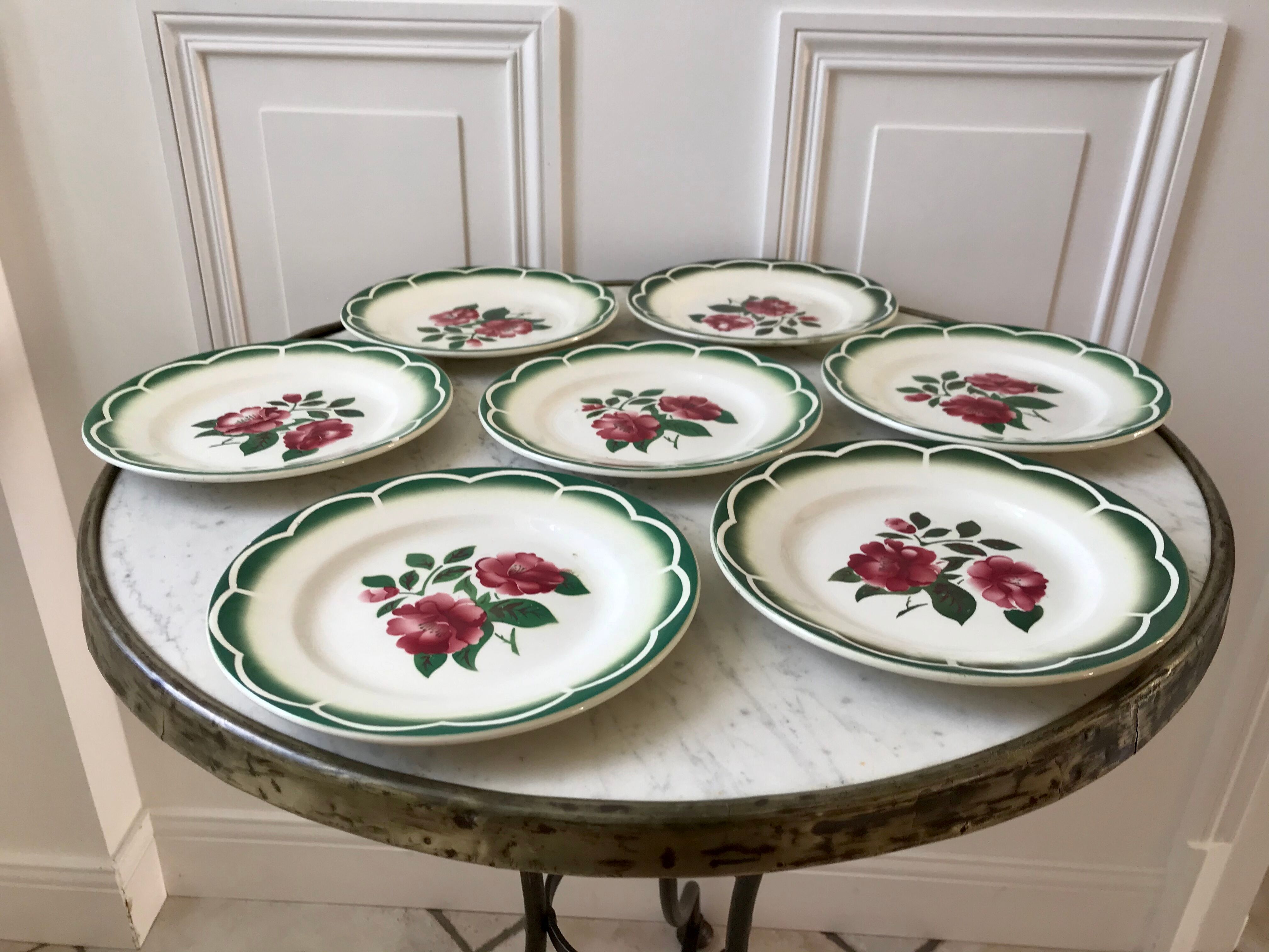 Set of 6 dessert plates Digoin Sarreguemines model "Mireille" years 30-40