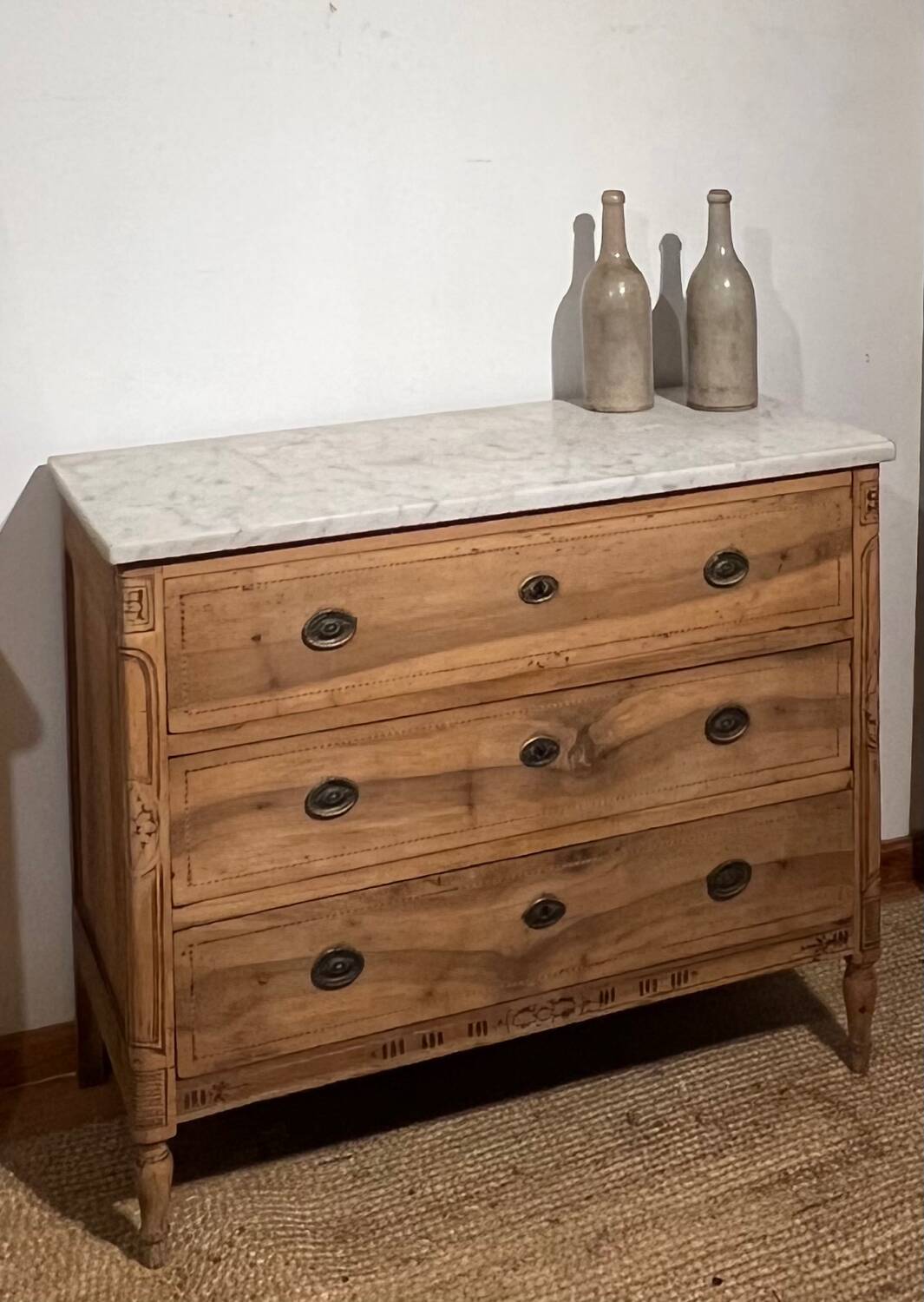 Antique solid wood and marble commode