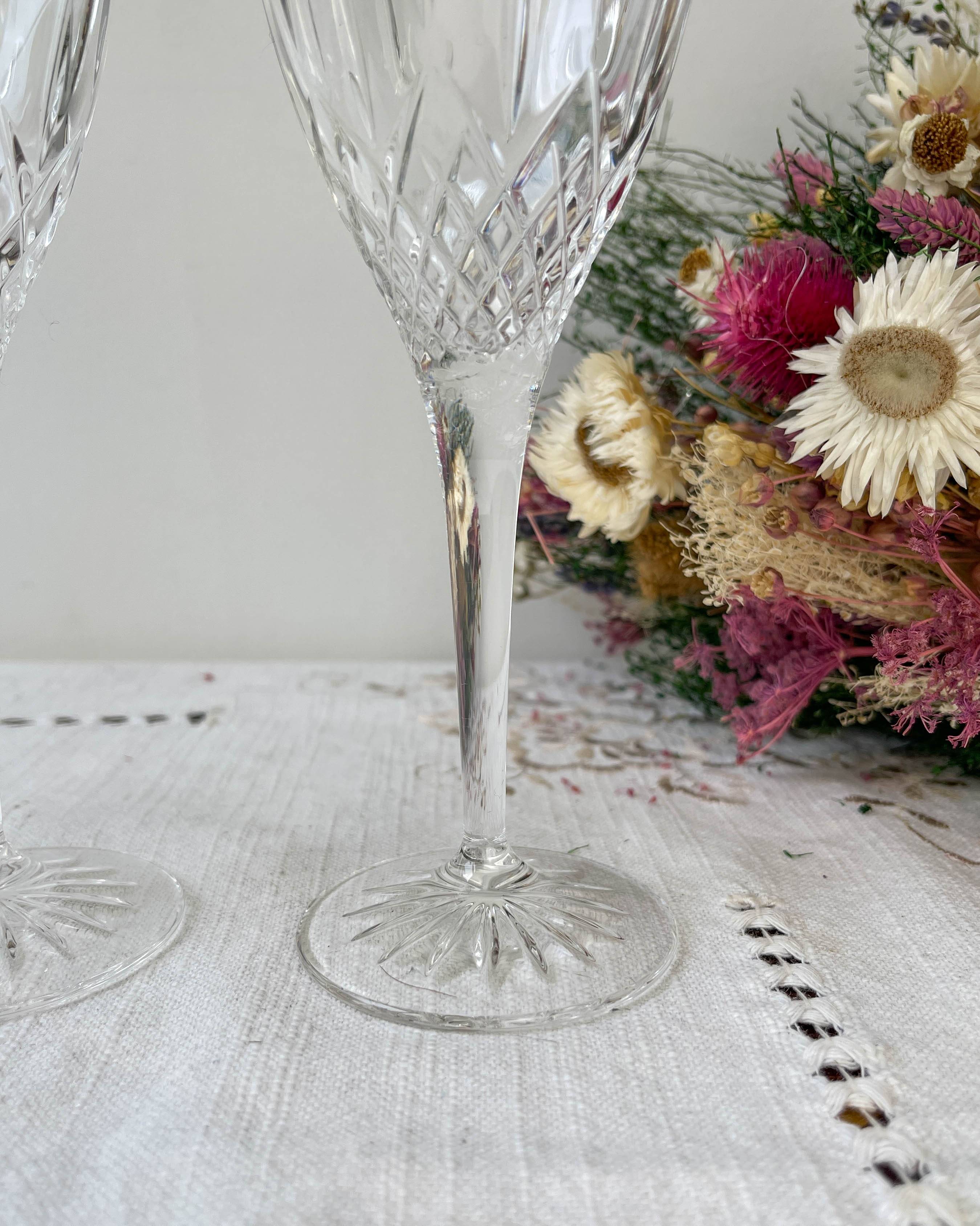 3 vintage chiseled crystal glasses