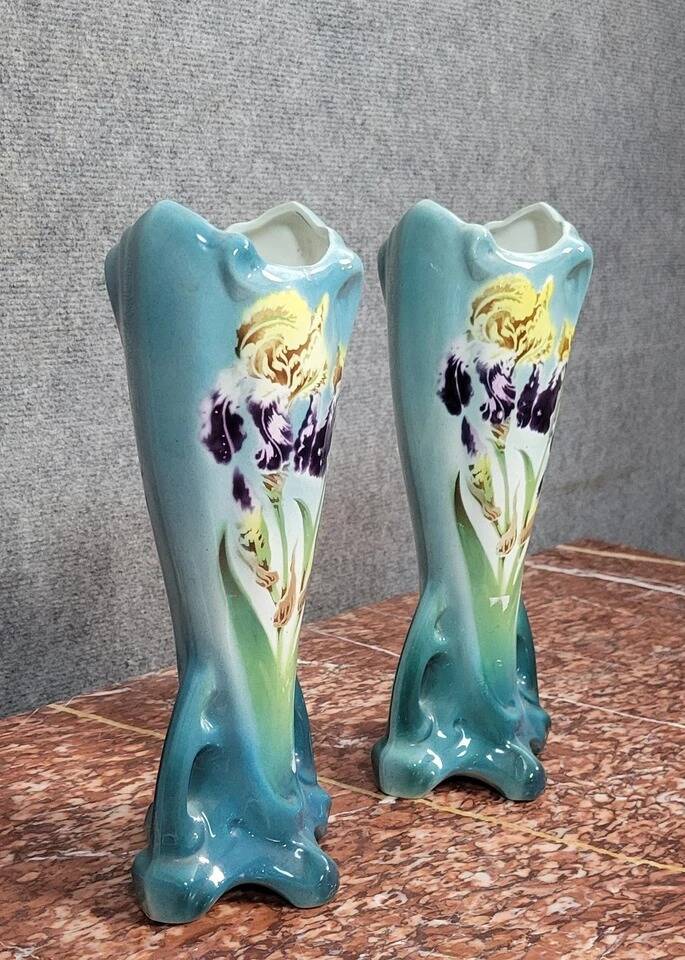 Saint Amand : paire de vases en céramique époque Art Nouveau vers 1900