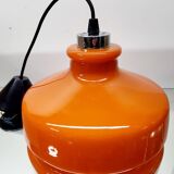 Suspension vintage en verre opalin orange avec finition chromée, années 60