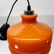 Suspension vintage en verre opalin orange avec finition chromée, années 60