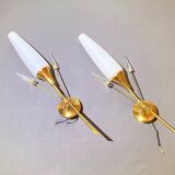 Pair of brass and opaline sconces, Maison Arlus, France, Mid-Century