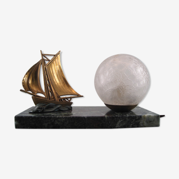 Lamp watcher chevet art deco boat sailor in regulate on sea green marble base