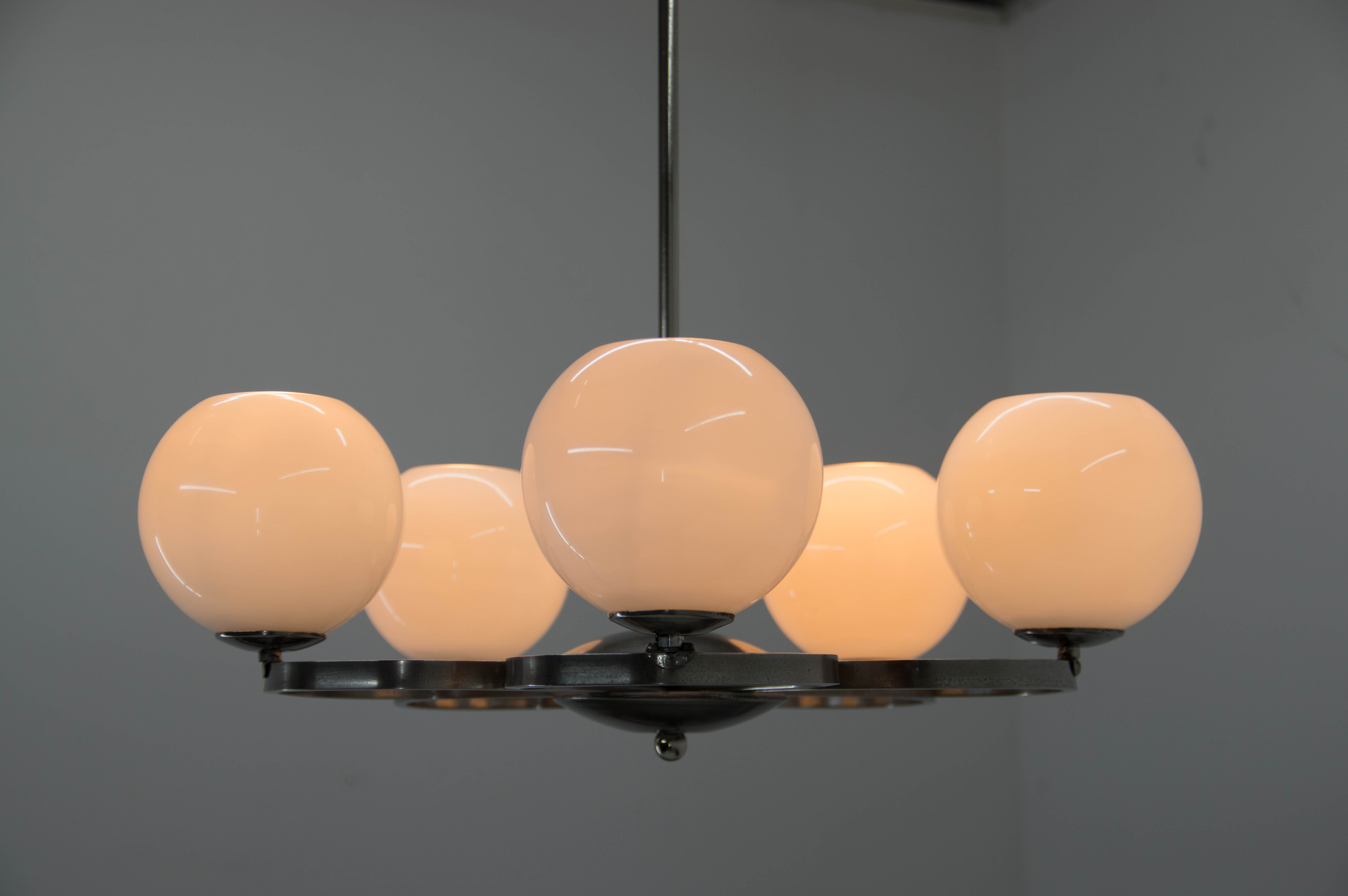 Art deco nickel-plated chandelier, 1930