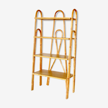Bibliothèque en rotin et bois naturel
