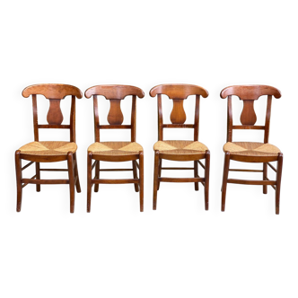 4 chaises landaises à crosses bois massif et paille