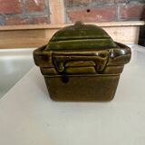 Vintage green majolica butter dish
