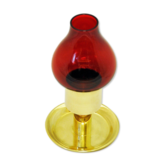 Scandinavian Vintage red glass brass candle holder 1960s