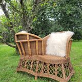 Vintage rattan confidant sofa