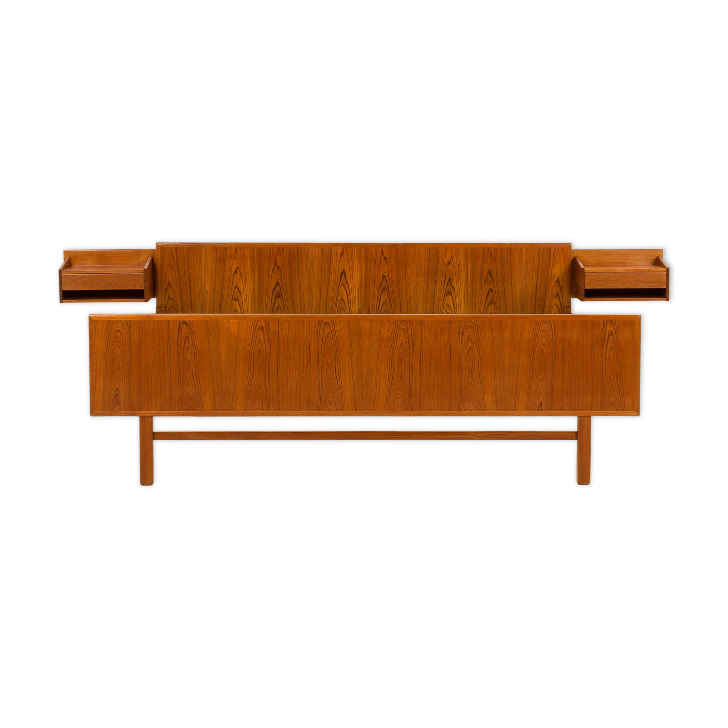 Danish mid century teak queen size bed with nightstands, 1960s