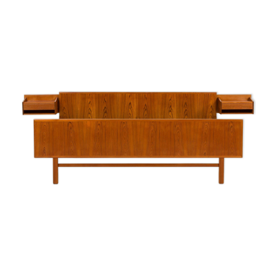 Lit queen size danois en teck avec tables de nuit, années 1960
