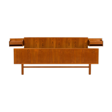 Danish mid century teak queen size bed with nightstands, 1960s