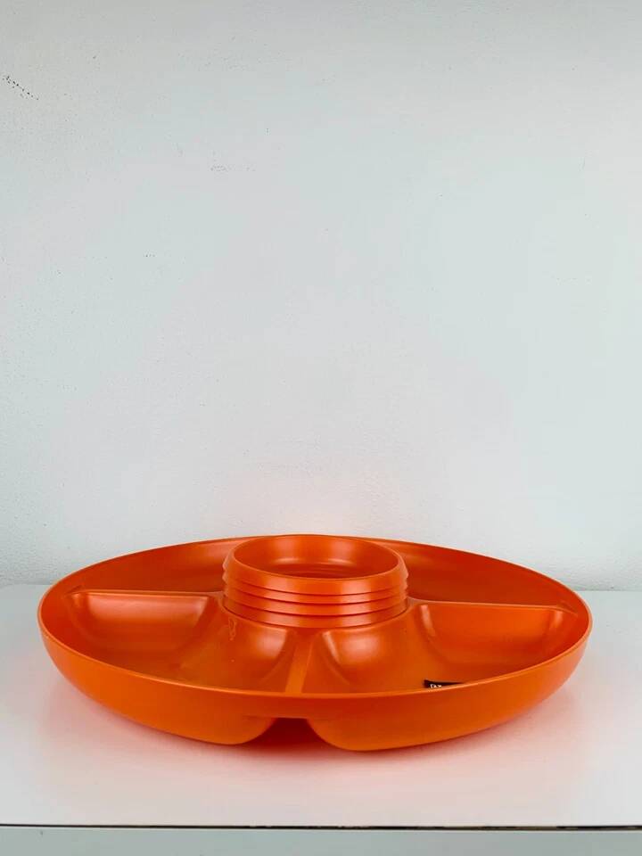 Vintage 1970s orange plastic Prisunic Flair aperitif platter