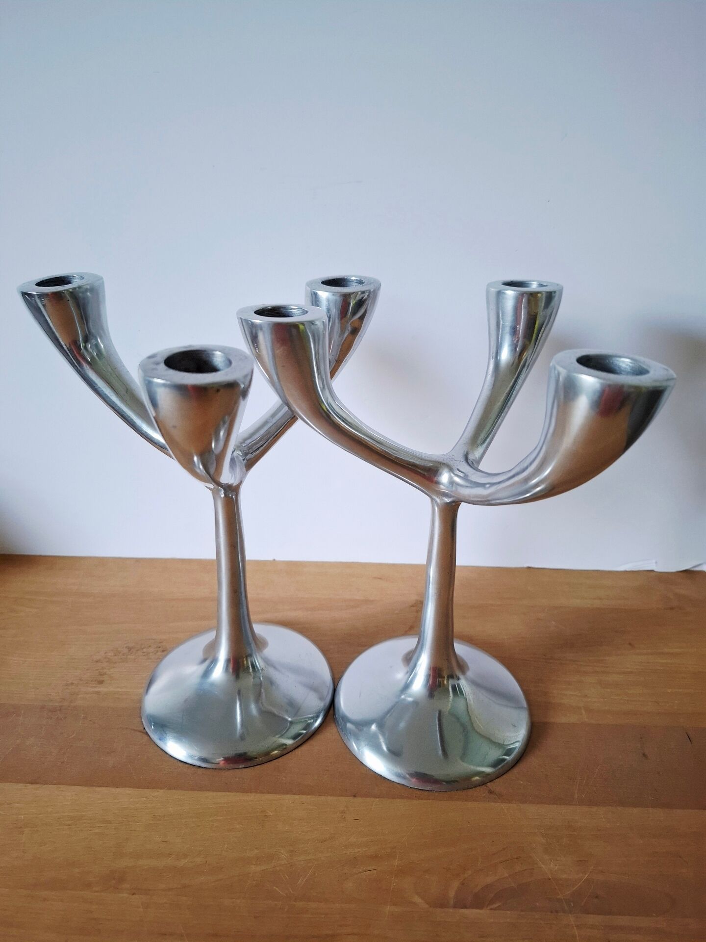 Vintage aluminium candlestick duo