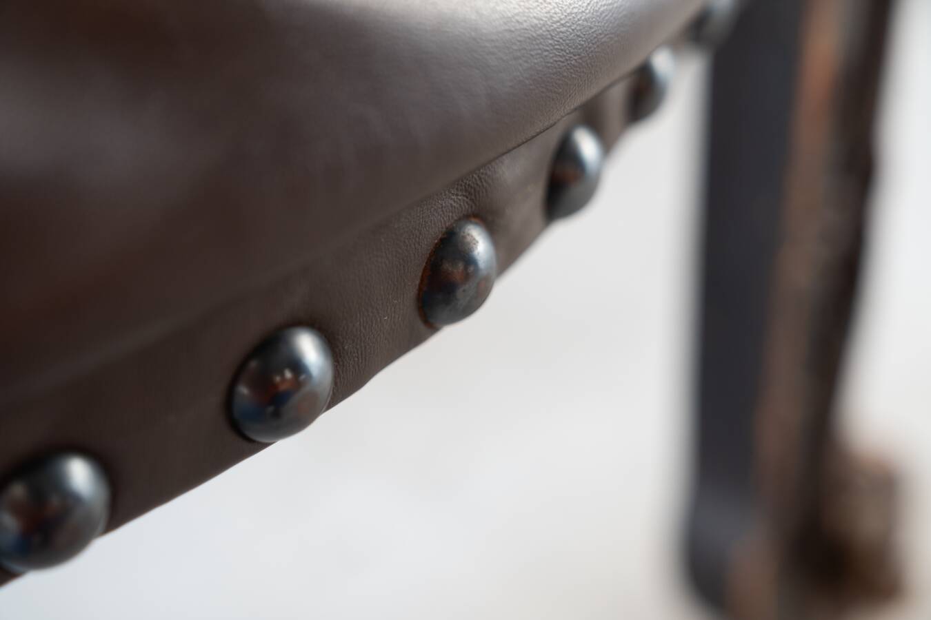 19th century beechwood, metal, and leather throne