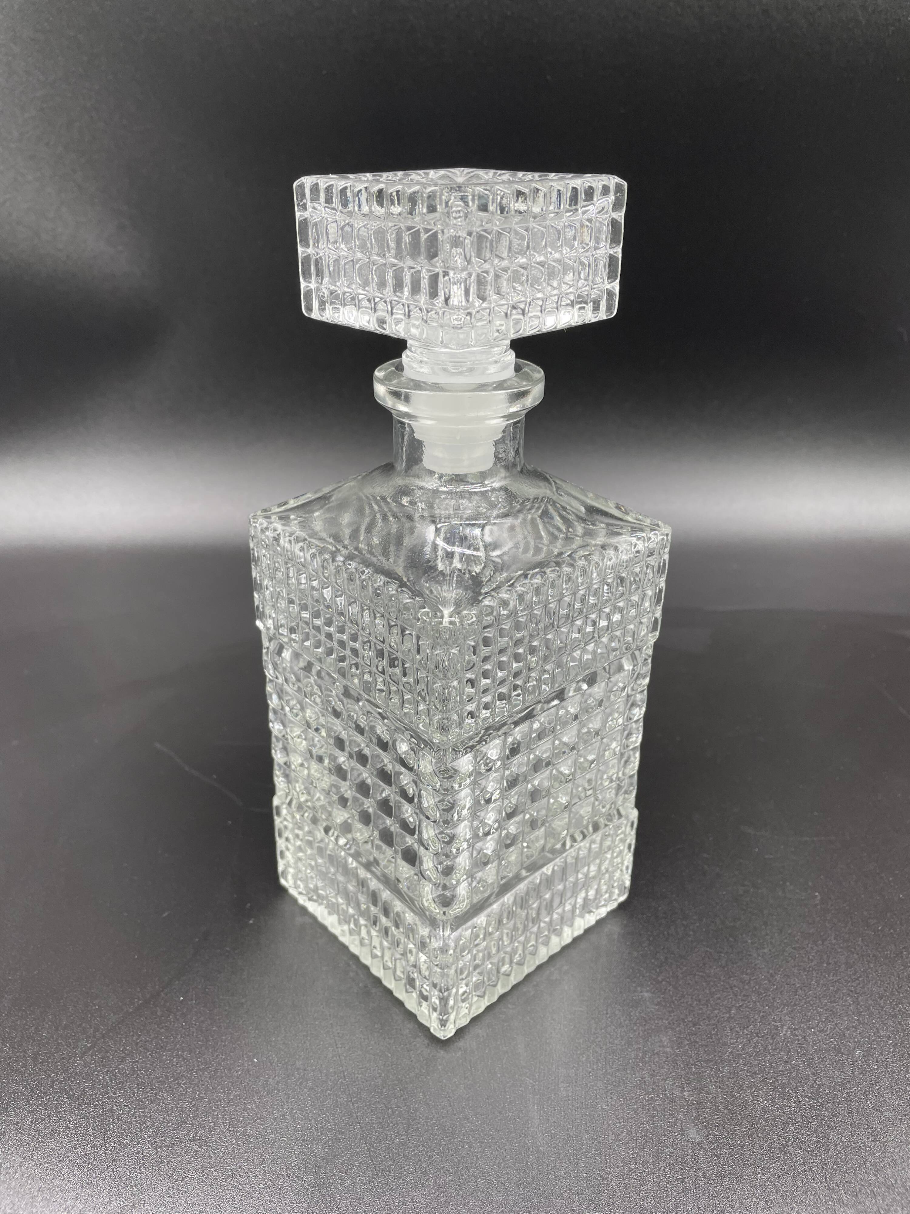 Vintage, whisky decanter, pitcher, bottle, square cap, diamond decoration, spikes, 1960s, 1970s