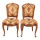 2 Louis XV chairs in solid wood and red-yellow fabric