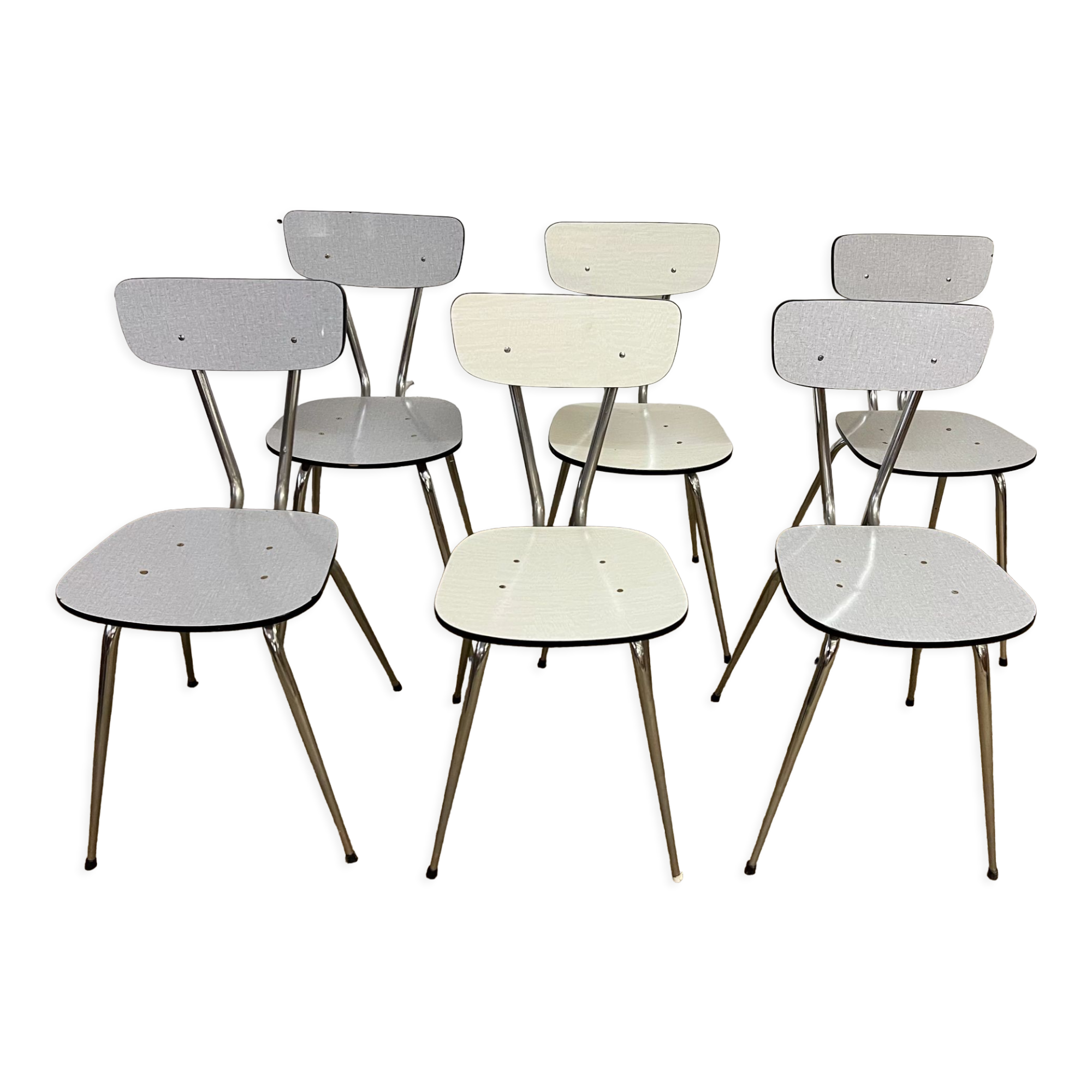 Set of 6 chairs in gray and white Formica