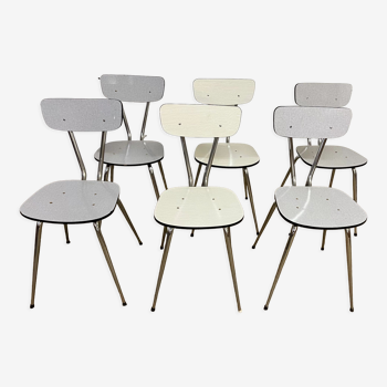Set of 6 chairs in gray and white Formica