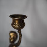2 bougeoirs anciens chérubin en laiton