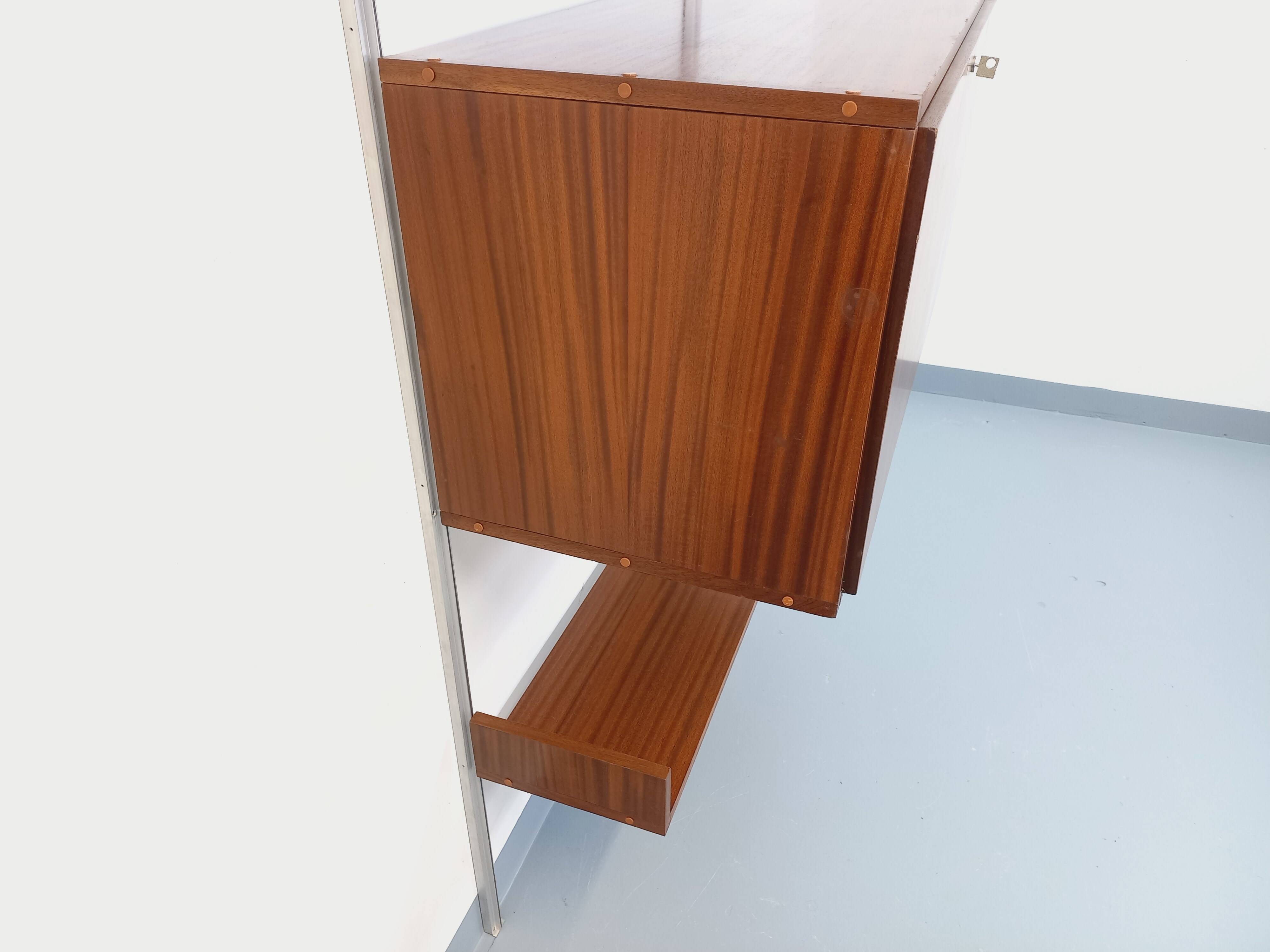 Wall shelf library with vintage ARP Minvielle secretary bar