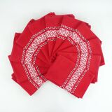 11 red cotton napkins - embroidered Basque style