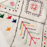Moroccan Berber carpet Azilal ecru with black diamonds and colorful patterns 248x147cm