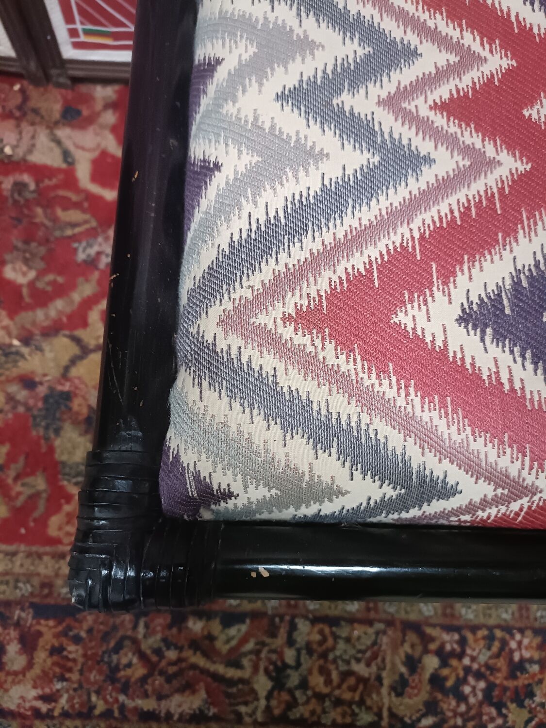 Rattan ottoman stool with woven seat