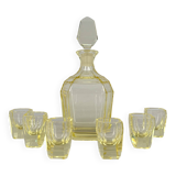 Art Deco Carafe Decanter with 6 Glasses, Labeled