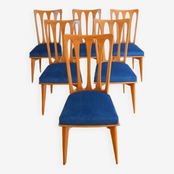Set of 6 Gaston Poisson Art Deco chairs 1950s