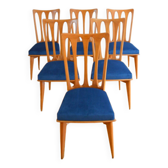 Set of 6 Gaston Poisson Art Deco chairs 1950s