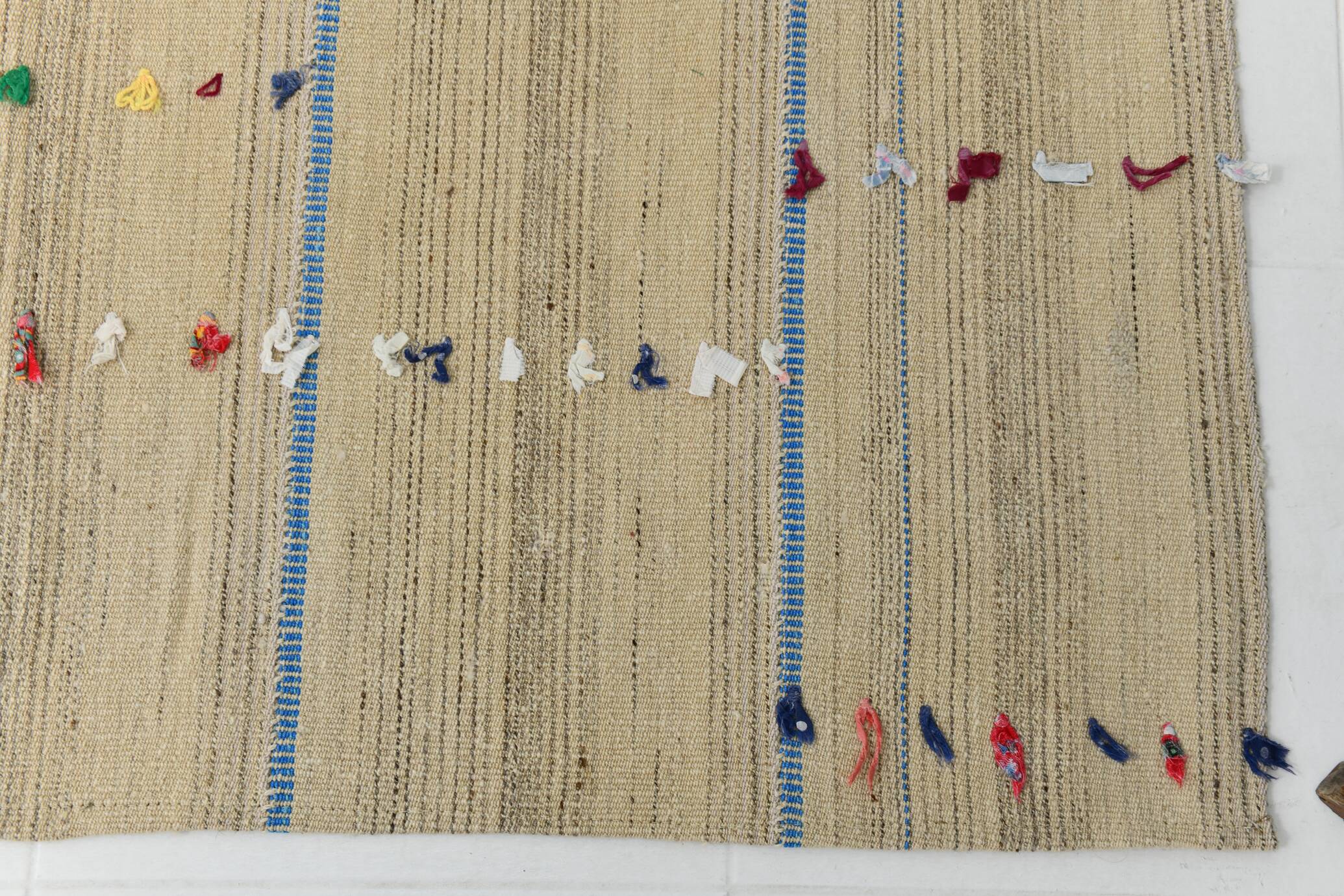 5x8 Turkish Mid Century Modern Cream & Brown Kilim Rug, 151x230Cm