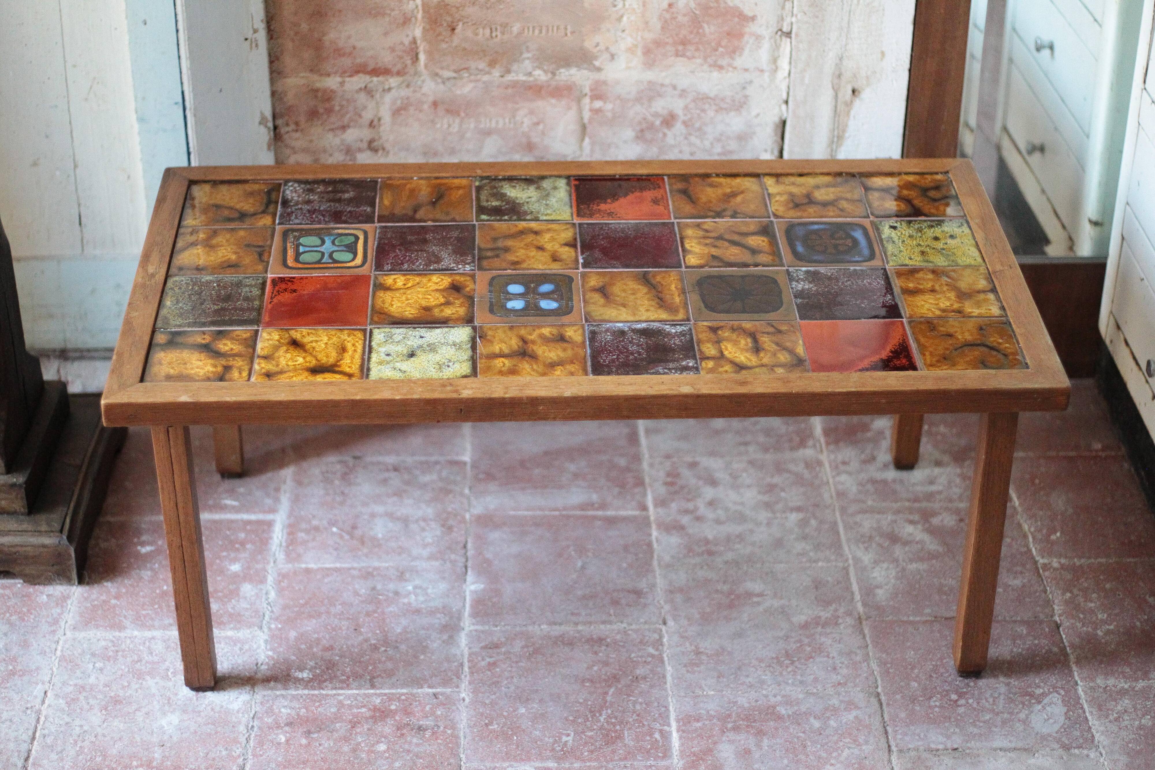 1960s geometric tiled brutalist coffee table by Jean Gregorieff