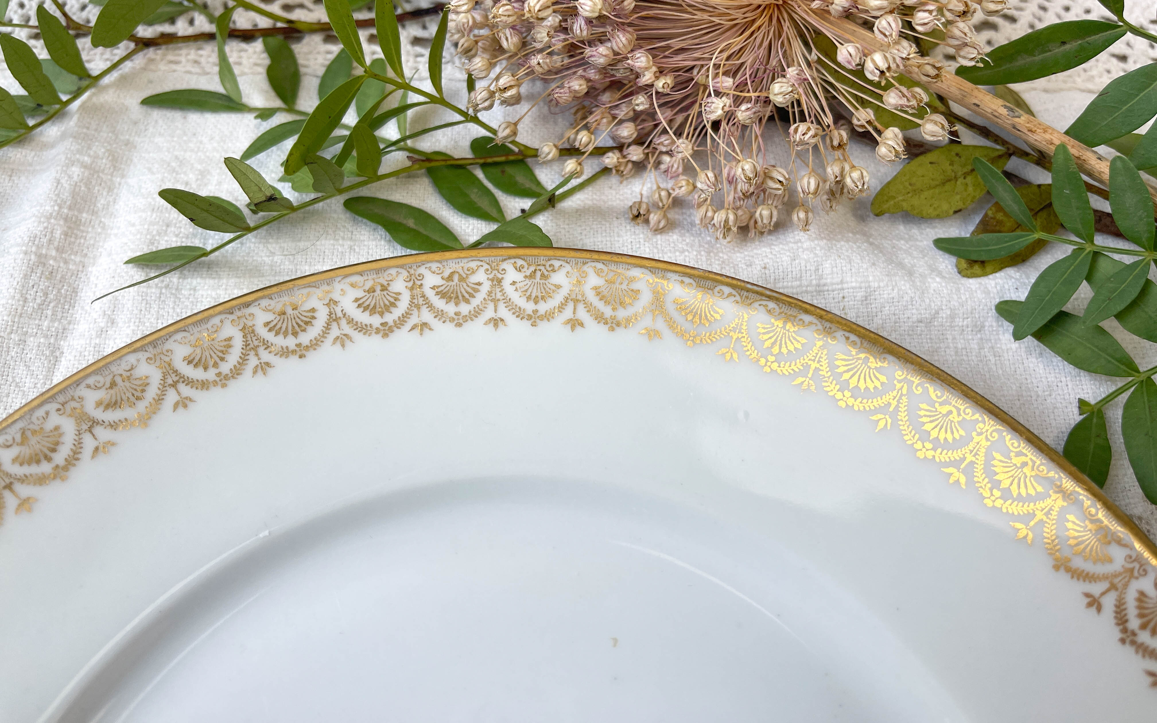 8 porcelain plates limoges w. guerin & cie blanche dorée